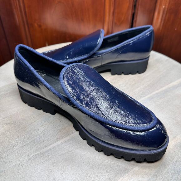 Donald J Pliner Shoes - Donald J Pliner Eclipse Womens Loafers 9.5 Navy Blue Crinkle Patent Slip On Shoe